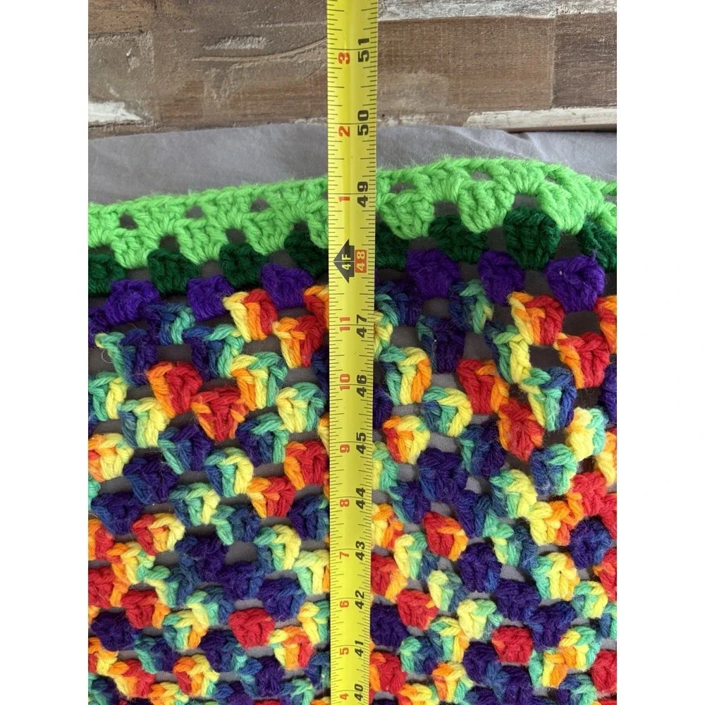 Handmade Vintage Crochet Blanket Abstract Rainbow Afghan Throw 53